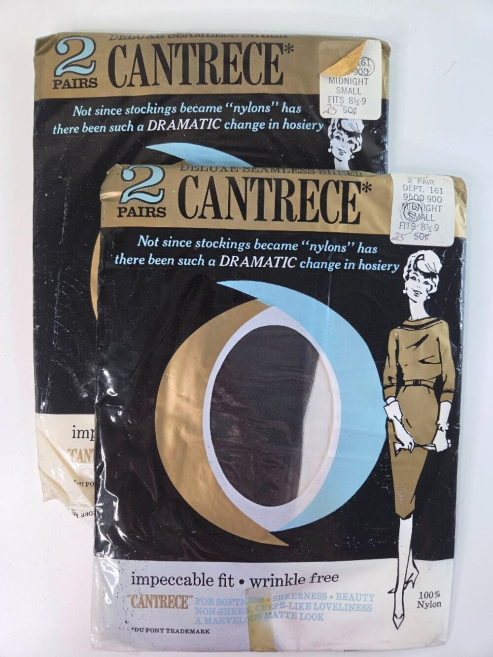 Vtg Cantrece Seamless Sheer Nylon Stockings 2 Packs Midnight Small Fits 8.5-9